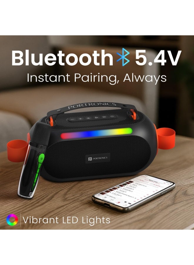 بورترونيكس Portronics 25W Apollo 20 Wireless Bluetooth Portable Speaker with Dual Wireless Karaoke Mic, 5 Hour Playtime, RGB LED Light, Bluetooth V5.4, Easy Grab Handle, USB-A Port, Type C Charging(Black) - Image 5